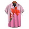 Vacation Couple Outfit Ombre Watercolor Floral Print Spaghetti Strap Bodycon Mermaid Dress and Shirt Set - Rose S | US 4