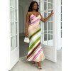 Vacation Dress Colorblock Bias Striped Print Spaghetti Strap Bodycon Mermaid Dress - multicolor L | US 8-10