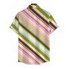 Men's Vacation Shirt Colorblock Bias Striped Print Button Up Shirt - multicolor 5XL