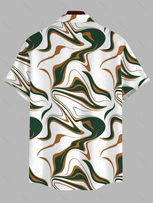 Men's Vacation Shirt Vintage Colorblock Fluid Marble Print Button Up Shirt - Blanc L