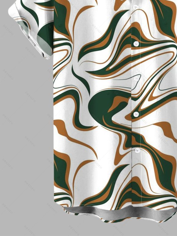 Vacation Couple Outfit Vintage Colorblock Fluid Marble Print Spaghetti Strap Mermaid Bodycon Dress and Shirt Set - Blanc S | US 4