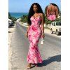 Vacation Dress Watercolor Lily Floral Print Spaghetti Strap Bodycon Mermaid Dress - Rose L | US 8-10