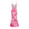 Vacation Dress Watercolor Lily Floral Print Spaghetti Strap Bodycon Mermaid Dress - Rose XXL | US 14