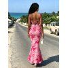Vacation Dress Watercolor Lily Floral Print Spaghetti Strap Bodycon Mermaid Dress - Rose XXL | US 14