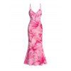 Vacation Dress Watercolor Lily Floral Print Spaghetti Strap Bodycon Mermaid Dress - Rose XXL | US 14