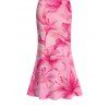 Vacation Couple Outfit Watercolor Lily Floral Print Spaghetti Strap Bodycon Mermaid Dress and Shirt Set - Rose S | US 4