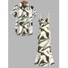 Vacation Couple Outfit Vintage Colorblock Fluid Marble Print Spaghetti Strap Mermaid Bodycon Dress and Shirt Set - Blanc S | US 4