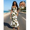 Vacation Couple Outfit Vintage Colorblock Fluid Marble Print Spaghetti Strap Mermaid Bodycon Dress and Shirt Set - Blanc S | US 4
