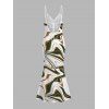 Vacation Couple Outfit Vintage Colorblock Fluid Marble Print Spaghetti Strap Mermaid Bodycon Dress and Shirt Set - Blanc S | US 4