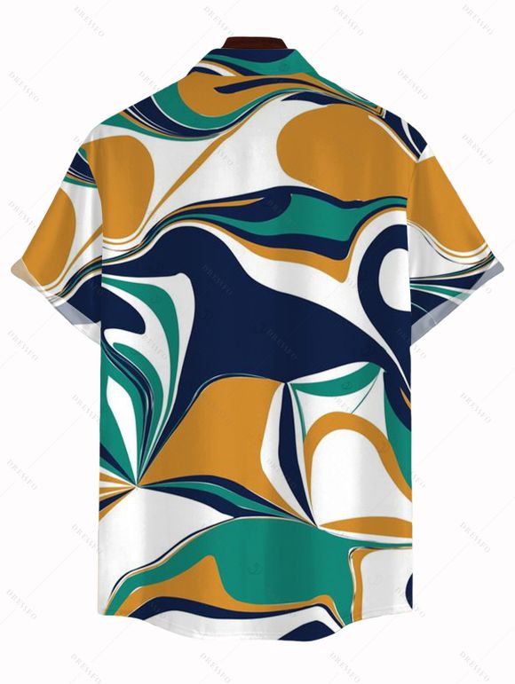 Men's Vintage Vacation Shirt Colorblock Abstract Print Button Up Shirt - multicolor A L