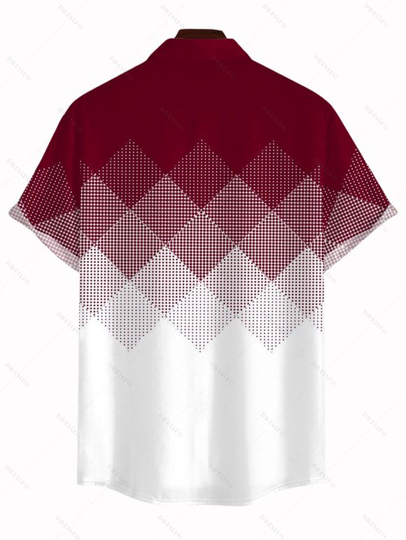 Men's Vacation Shirt Ombre Argyle Geometric Print Button Up Shirt - Rouge Vineux L