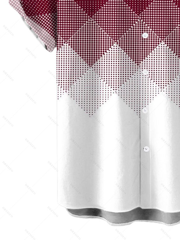 Men's Vacation Shirt Ombre Argyle Geometric Print Button Up Shirt - Rouge Vineux L