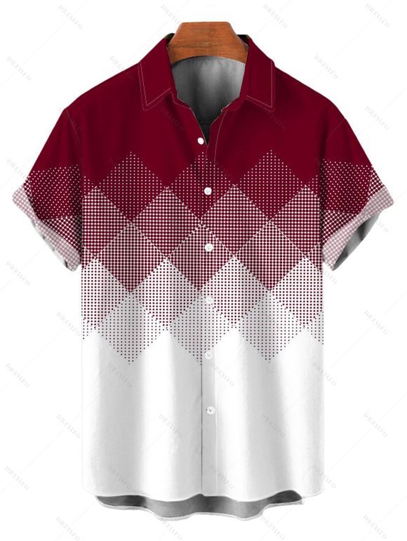 Vacation Couple Outfit Ombre Argyle Geometric Print Foldover Off the Shoulder Mermaid Bodydon Dress and Shirt Set - Rouge Vineux S | US 4