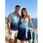 Casual Couple Outfit Ombre Ruched Bust Belt Sweetheart Neck A Line Mini Dress and Roll Up Sleeve Shirt Matching Outfit - Pourpre S | US 4