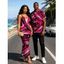 Vacation Couple Outfit Colorblock Fluid Swirl Print Spaghetti Strap Maxi Bodycon Dress and Shirt Set - Rouge Rose S | US 4