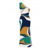 Vintage Vacation Dress Colorblock Abstract Print Ruched One Shoulder Slit Mermaid Bodycon Dress - multicolor A L | US 8-10