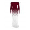 Vacation Party Dress Ombre Argyle Geometric Print Foldover Off the Shoulder Mermaid Bodydon Dress - Rouge Vineux L | US 8-10