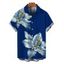 Men's Vacation Shirt Embroidery‑Style Lily Floral Print Button Up Shirt - Bleu profond L