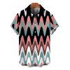 Men's Vintage Vacation Shirt Colorblock Wave Line Print Button Up Shirt - multicolor A L