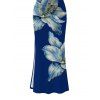 Vacation Party Dress Embroidery‑Style Lily Floral Print Ruched One Shoulder Slit Mermaid Bodycon Dress - Bleu profond L | US 8-10