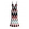 Vintage Vacation Dress Colorblock Wave Line Print Spaghetti Strap Maxi Bodycon Mermaid Dress - multicolor A L | US 8-10