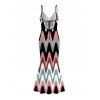 Vintage Vacation Dress Colorblock Wave Line Print Spaghetti Strap Maxi Bodycon Mermaid Dress - multicolor A L | US 8-10