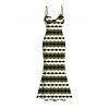 Vintage Dress Colorblock Geometric Zig Zag Print Spaghetti Strap Mermaid Maxi Bodycon Dress - Vert Armée L | US 8-10