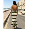 Vintage Dress Colorblock Geometric Zig Zag Print Spaghetti Strap Mermaid Maxi Bodycon Dress - Vert Armée L | US 8-10