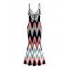 Vintage Vacation Couple Outfit Colorblock Wave Line Print Spaghetti Strap Maxi Bodycon Mermaid Dress and Shirt Set - multicolor A S | US 4