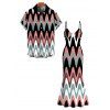 Vintage Vacation Couple Outfit Colorblock Wave Line Print Spaghetti Strap Maxi Bodycon Mermaid Dress and Shirt Set - multicolor A S | US 4