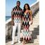 Vintage Vacation Couple Outfit Colorblock Wave Line Print Spaghetti Strap Maxi Bodycon Mermaid Dress and Shirt Set - multicolor A S | US 4