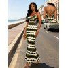Vintage Couple Outfit Colorblock Geometric Zig Zag Print Spaghetti Strap Mermaid Maxi Bodycon Dress and Shirt Set - Vert Armée S | US 4