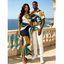 Vintage Vacation Couple Outfit Colorblock Abstract Print Ruched One Shoulder Slit Mermaid Bodycon Dress and Shirt Set - multicolor A S | US 4