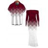 Vacation Couple Outfit Ombre Argyle Geometric Print Foldover Off the Shoulder Mermaid Bodydon Dress and Shirt Set - Rouge Vineux S | US 4