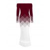 Vacation Couple Outfit Ombre Argyle Geometric Print Foldover Off the Shoulder Mermaid Bodydon Dress and Shirt Set - Rouge Vineux S | US 4
