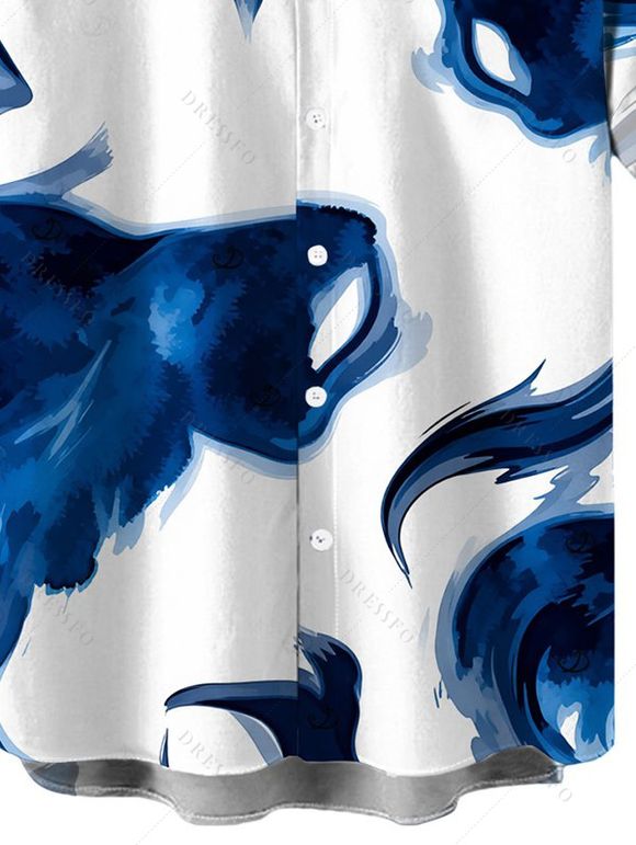Men's Vacation Shirt Ink Painting Abstract Brush Print Button Up Shirt - Bleu profond XL