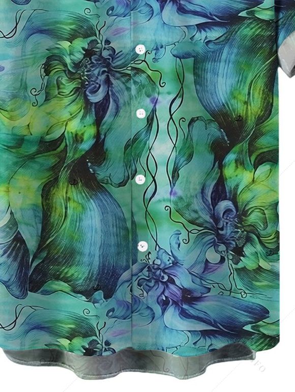 Men's Vacation Shirt Watercolor Floral Print Button Up Shirt - Vert XL