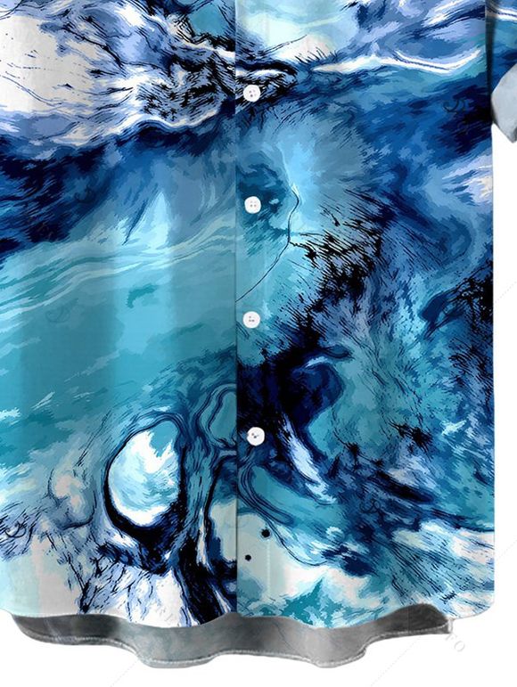 Men's Vacation Shirt Ocean Wave Fluid Art Print Button Up Shirt - Bleu XL