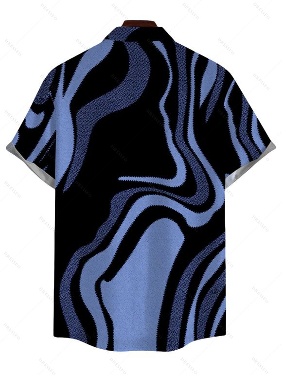 Men's Vacation Shirt Colorblock Swirl Marble Print Button Up Shirt - Bleu Marine 5XL