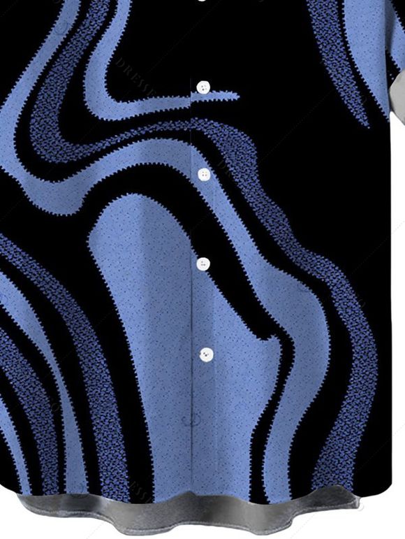 Men's Vacation Shirt Colorblock Swirl Marble Print Button Up Shirt - Bleu Marine 5XL