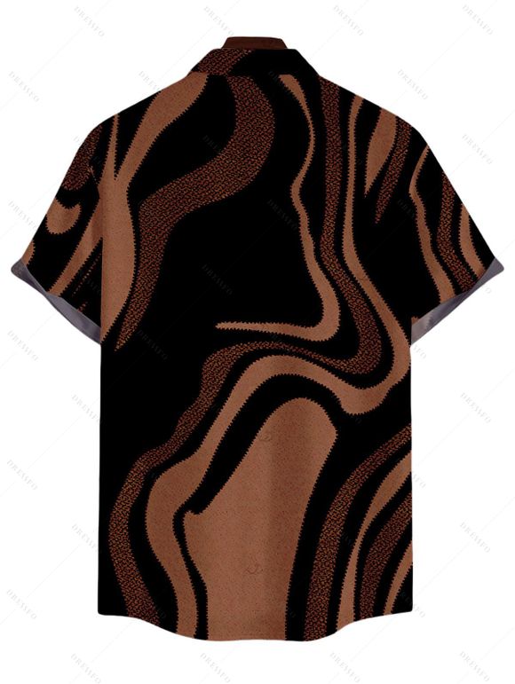 Men's Vacation Shirt Colorblock Swirl Marble Print Button Up Shirt - Brun 5XL