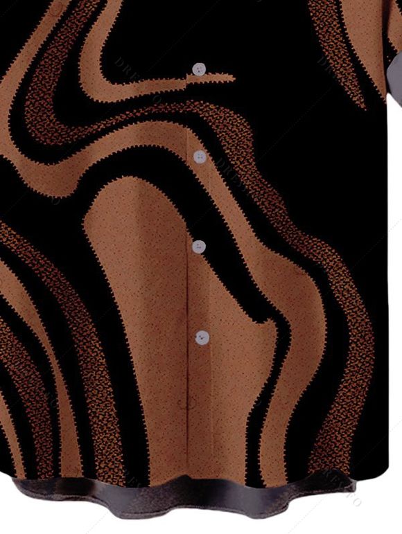 Men's Vacation Shirt Colorblock Swirl Marble Print Button Up Shirt - Brun 5XL