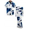 Vacation Couple Outfit Ink Painting Abstract Brush Print Foldover Off the Shoulder Mesh Bodycon Dress and Shirt Set - Bleu S | US 4