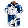 Vacation Couple Outfit Ink Painting Abstract Brush Print Foldover Off the Shoulder Mesh Bodycon Dress and Shirt Set - Bleu S | US 4