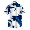 Vacation Couple Outfit Ink Painting Abstract Brush Print Foldover Off the Shoulder Mesh Bodycon Dress and Shirt Set - Bleu S | US 4