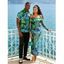 Vacation Couple Outfit Watercolor Floral Print Foldover Off the Shoulder Mesh Bodycon Dress and Shirt Set - Vert S | US 4