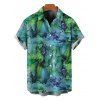 Vacation Couple Outfit Watercolor Floral Print Foldover Off the Shoulder Mesh Bodycon Dress and Shirt Set - Vert S | US 4