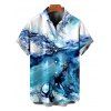 Men's Vacation Shirt Ocean Wave Fluid Art Print Button Up Shirt - Bleu XL