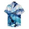 Men's Vacation Shirt Ocean Wave Fluid Art Print Button Up Shirt - Bleu XL