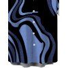 Men's Vacation Shirt Colorblock Swirl Marble Print Button Up Shirt - Bleu Marine 5XL